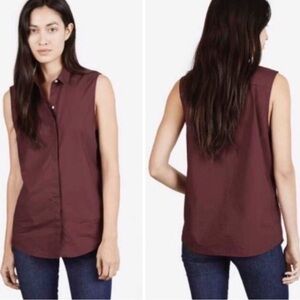 Everlane Women's Poplin Sleeveless Button DownShirt in Muted Burgundy Size Small